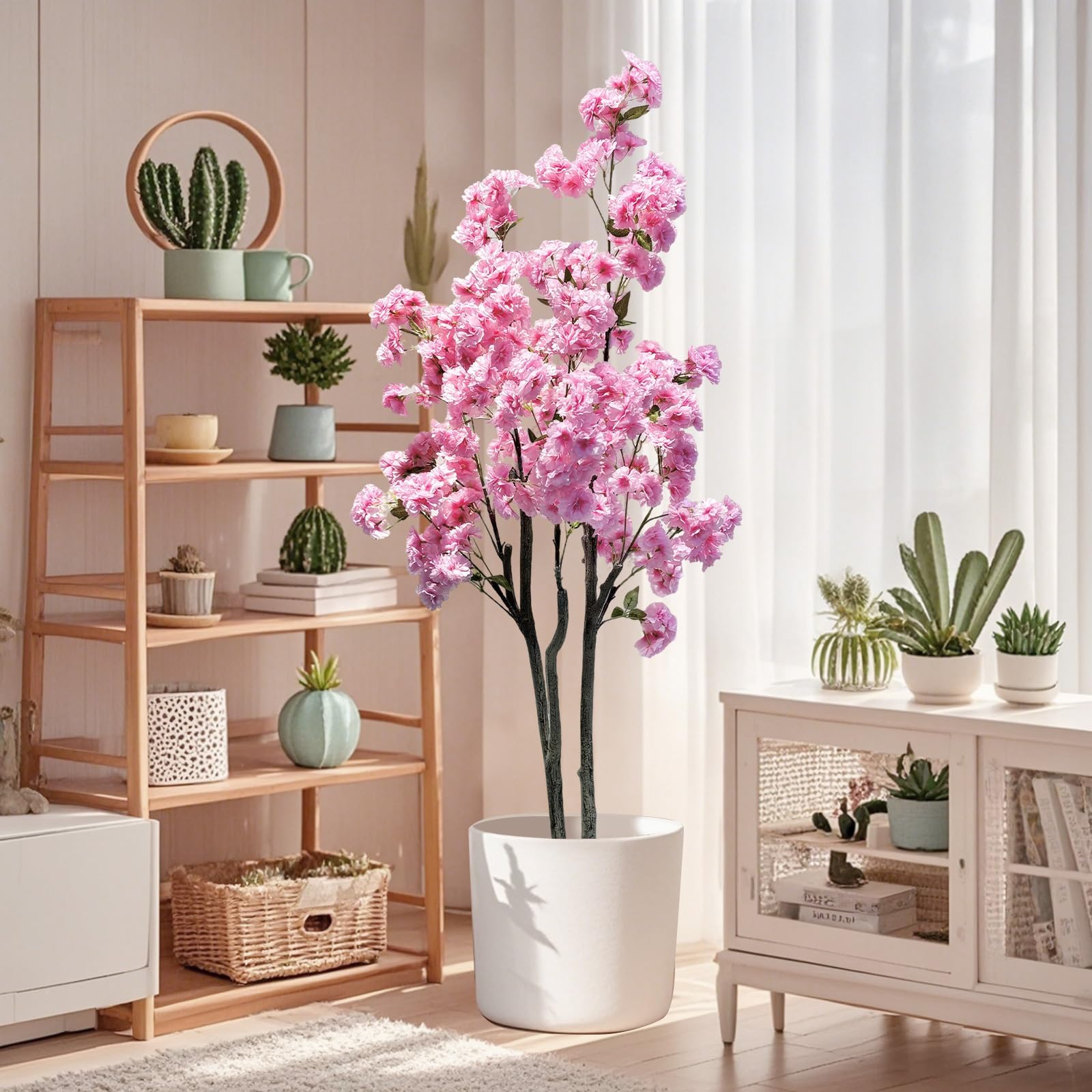 150 cm Plante Artificielle Intérieur Cerisiers en Fleurs Fausse Plante Cerisier Rose Décoration du Salon Grande Plante de Printemps en PVC et Fibre Textile L'intérieur et L'extérieur sans Pot Anti