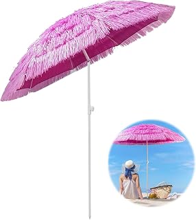 Zhixubah Rosa Sombrilla Playa De Paja De PP Ø180cm Sombrilla Terraza Exterior Inclinable Sombrilla Hawaiana con Protección Solar Parasol Portátil para Playa Patio Piscina Terraza Altura Ajustable