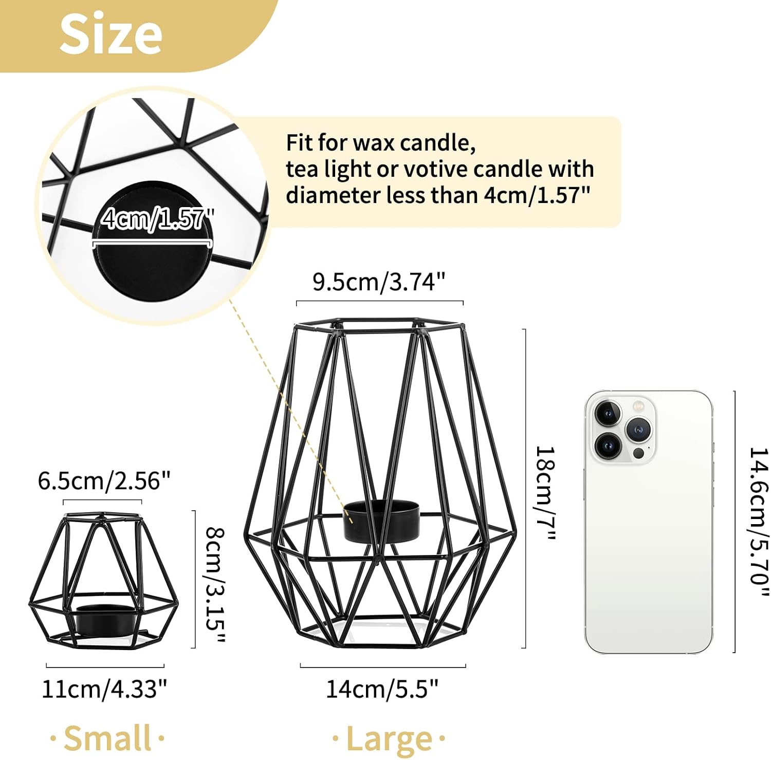Nuptio 2 Pcs Tealight Holders - Tea Light Candle Holders Geometric Candle Holder for Dining Table Decorations Centrepiece, Black Fireplace Ornaments for Living Room, Wedding Housewarming Gifts