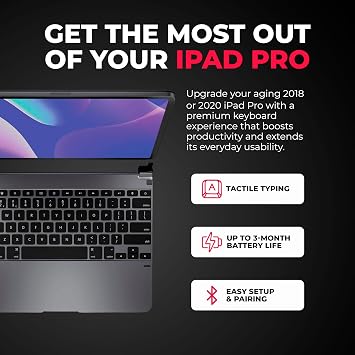 Brydge Keyboard 12.9 Pro (3rd Gen, 2018 Model) Backlit - Space Grey | Adjustable, Portable, Bluetooth Connectivity, USB-Charging Compatible w/ iPad Pro 3rd & 4th Gen (2018 & 2020, Space Gray)