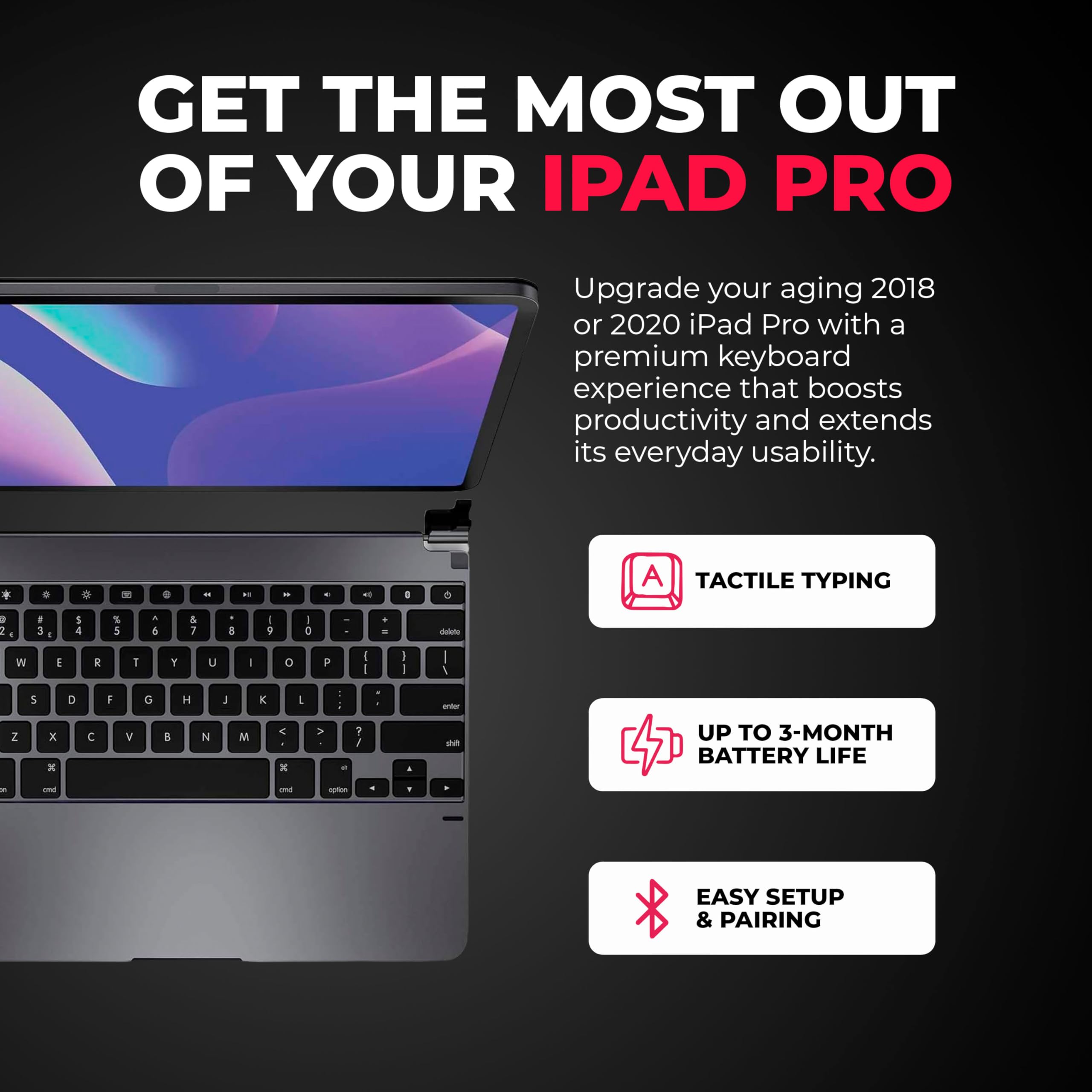 Brydge Pro 12.9 - Teclado para iPad Pro de 12.9 pulgadas 3rd Generation & 4th Generation (2018 y 2020) | Aluminio Wireless Bluetooth Keys | Batería de larga duración | (Space Gray)