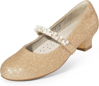 DREAM PAIRS Mädchen Mary Jane Strap Flache Schuhe Ballerinas Prinzessin Schuhe Flache Schulschuhe,Size 36,Gold-Glitzer,SDFL2403K