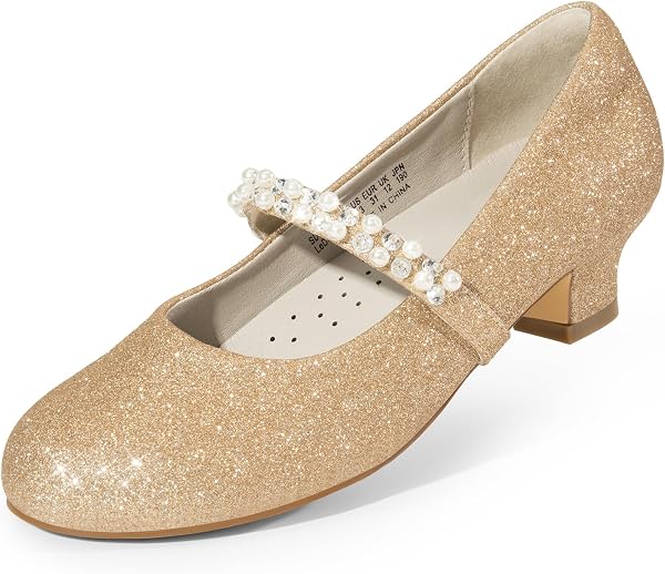 DREAM PAIRS Mädchen Mary Jane Strap Flache Schuhe Ballerinas Prinzessin Schuhe Flache Schulschuhe,Size 36,Gold-Glitzer,SDFL2403K