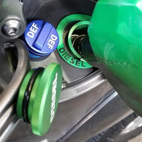 Miniatura 31 de Paquete combinado de tapa de combustible de aluminio Illlet, tapa de combustible diésel para Dodge – Tapa magnética verde diésel y tapa DEF azul