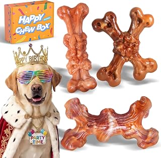 ChienBox Dog Toys for Aggressive Chewers: Gift Box with 3 Pack Dog Chew Toys, Indestructible Dog Toy for Large Dogs Birthday, Tough Dog Toys to Keep Them Busy, Chew Toys for Dogs, Bacon Flavor