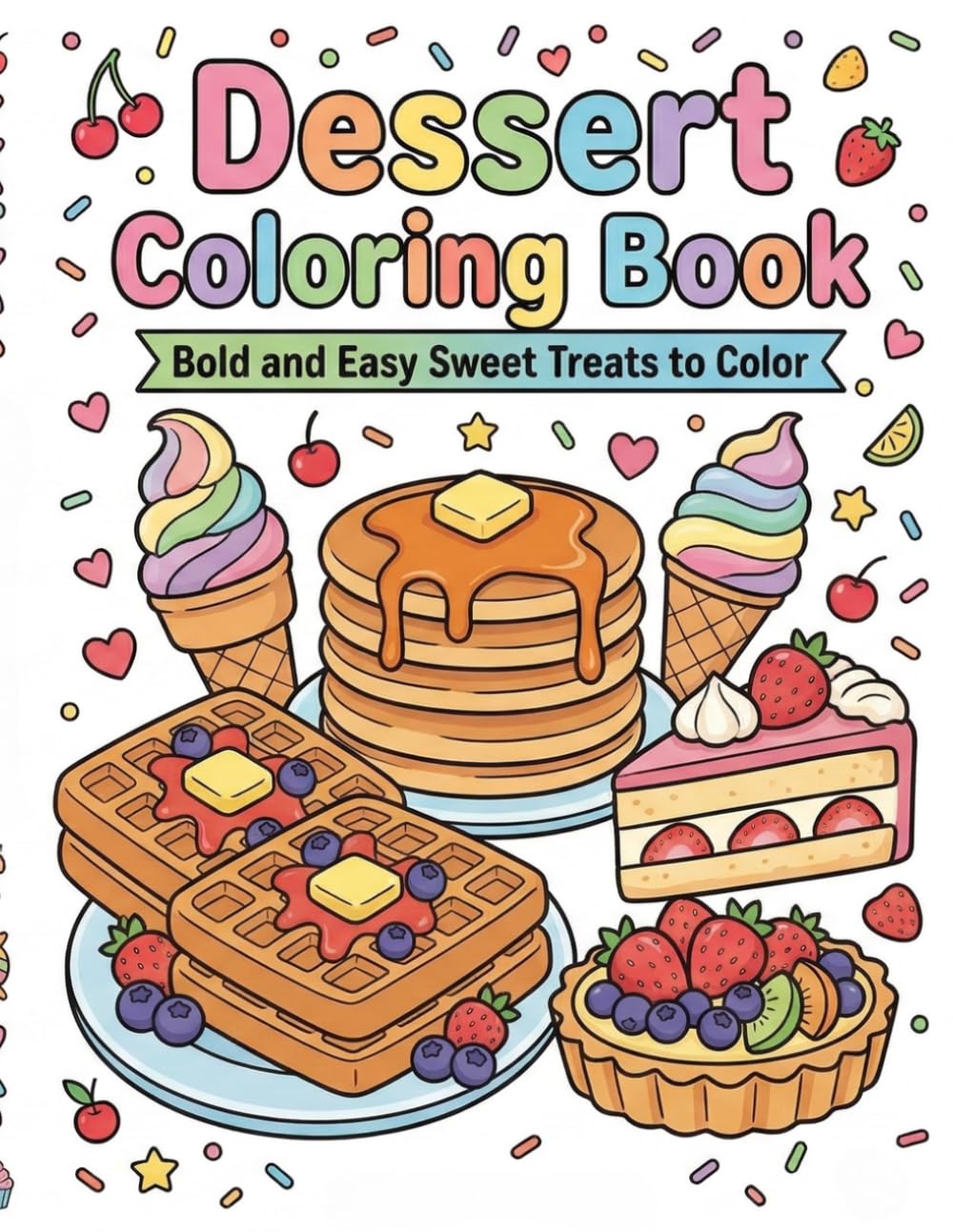 Dessert Coloring Book for Kids and Adults: Bold and Easy Sweet Treats to Color: Donuts, Cupcakes, Ice Cream, Cakes, Cookies and Cute Desserts | Simple Coloring Pages for Relaxation and Stress Relief