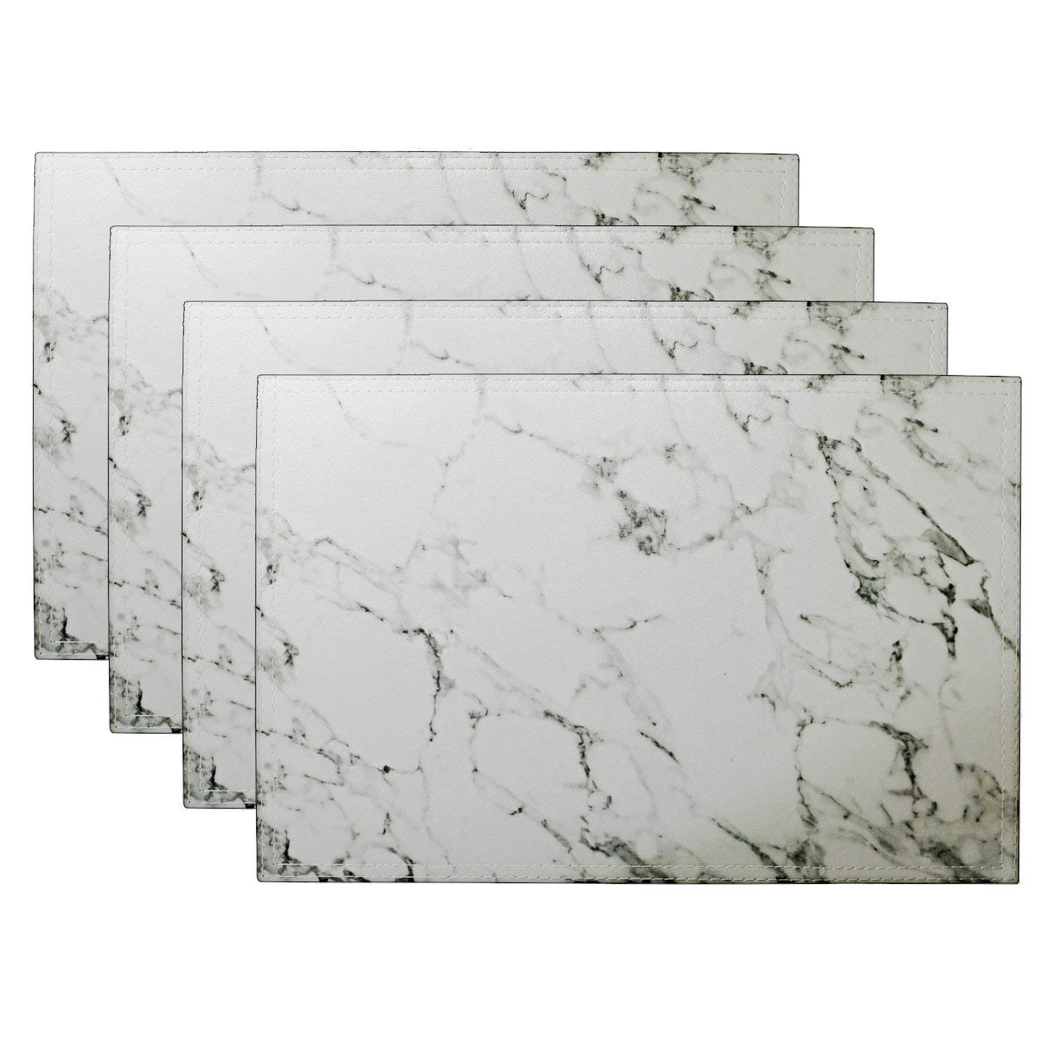 simpletomePlacemats Marble Leather Table Mats Double Layer Easy Wiping Cleaning Set of 4 (White)