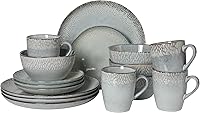 Vista 19 de Gibson Elite Rhinebeck - Juego de vajilla de 16 piezas con tazones dobles, servicio para 4 – Platos y tazones de gres blanco y negro