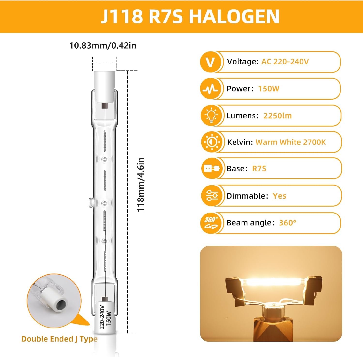 R7S halogén izzó részletei