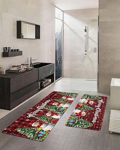 Miniatura 2 de Tapete de baño de muñeco de nieve a cuadros rojos para bañera, antideslizante, de secado rápido y absorbente, tierra de diatomeas para fregadero de