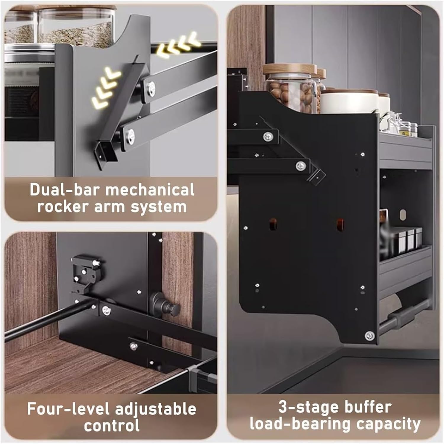 Pull Down Shelf,Upper Cabinet, 2 Tier Pull-Out Cabinet Organizer Kitchen Pull Down Shelf Wall Storage Multifunction Space-Saving Rack(Dark Gray,22"x10"x21"(56x26x54cm))