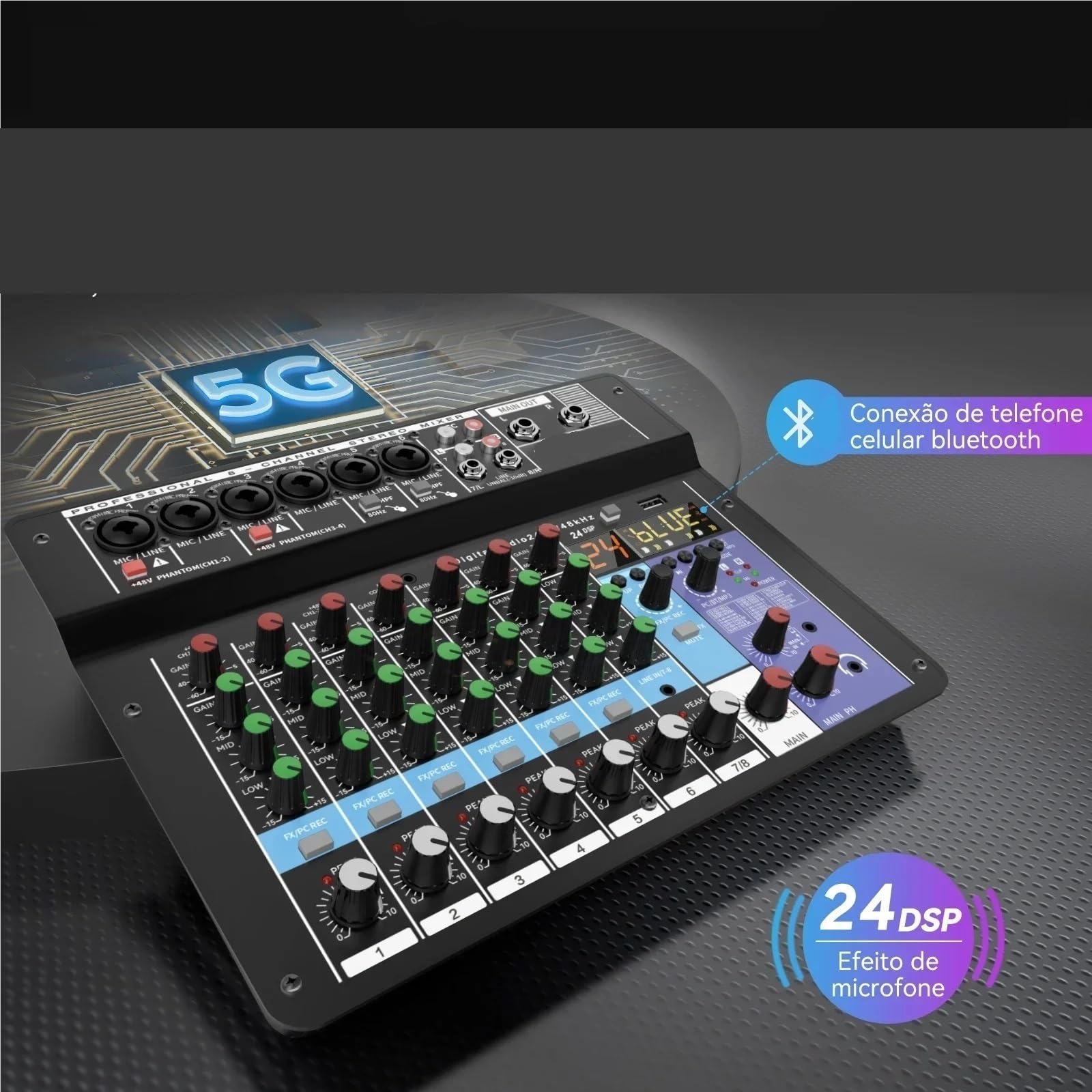 Mixer Audio, Mixer Audio Professale Portatile A8 Da 2 Canali, 24, Scheda Digitale MP3, Ingresso Computer per streaming live, podcasting, PC
