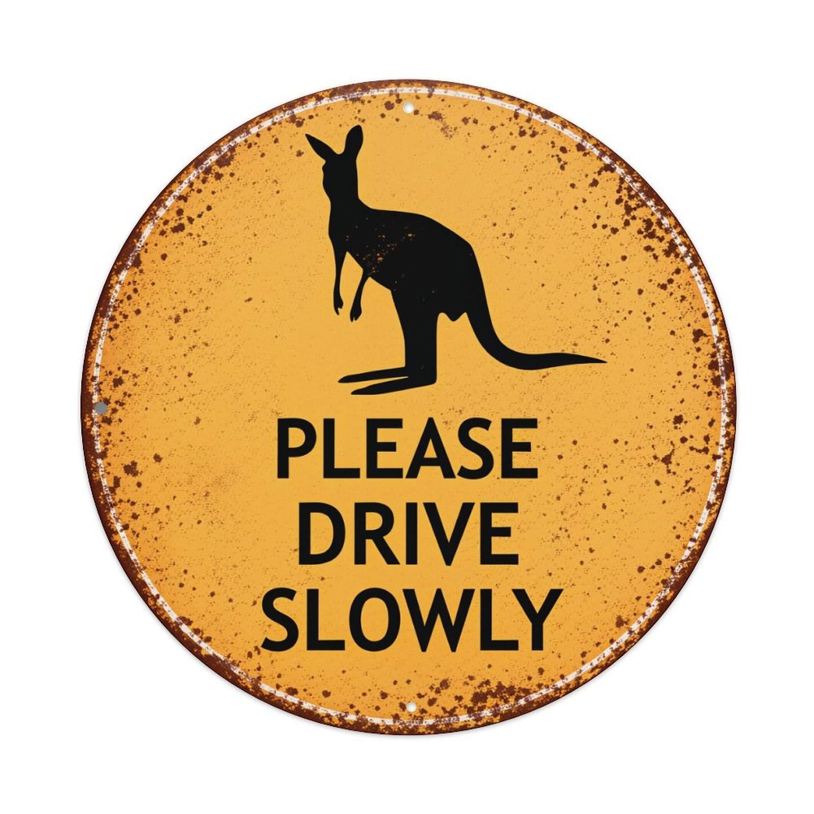 Kangaroo Warning Sign Pattern Round Tin Sign Vintage Metal Poster, Home Bar Garage Man Cave Cafe Indoor & Outdoor Wall Decoration 8x8Inches