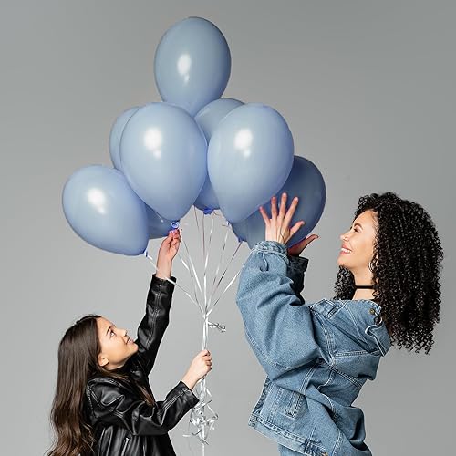 Miniatura 4 de RUBFAC 65 globos de látex azul polvoriento, globos de fiesta de helio de 12 pulgadas con cinta para boda, cumpleaños, graduación, baby shower,