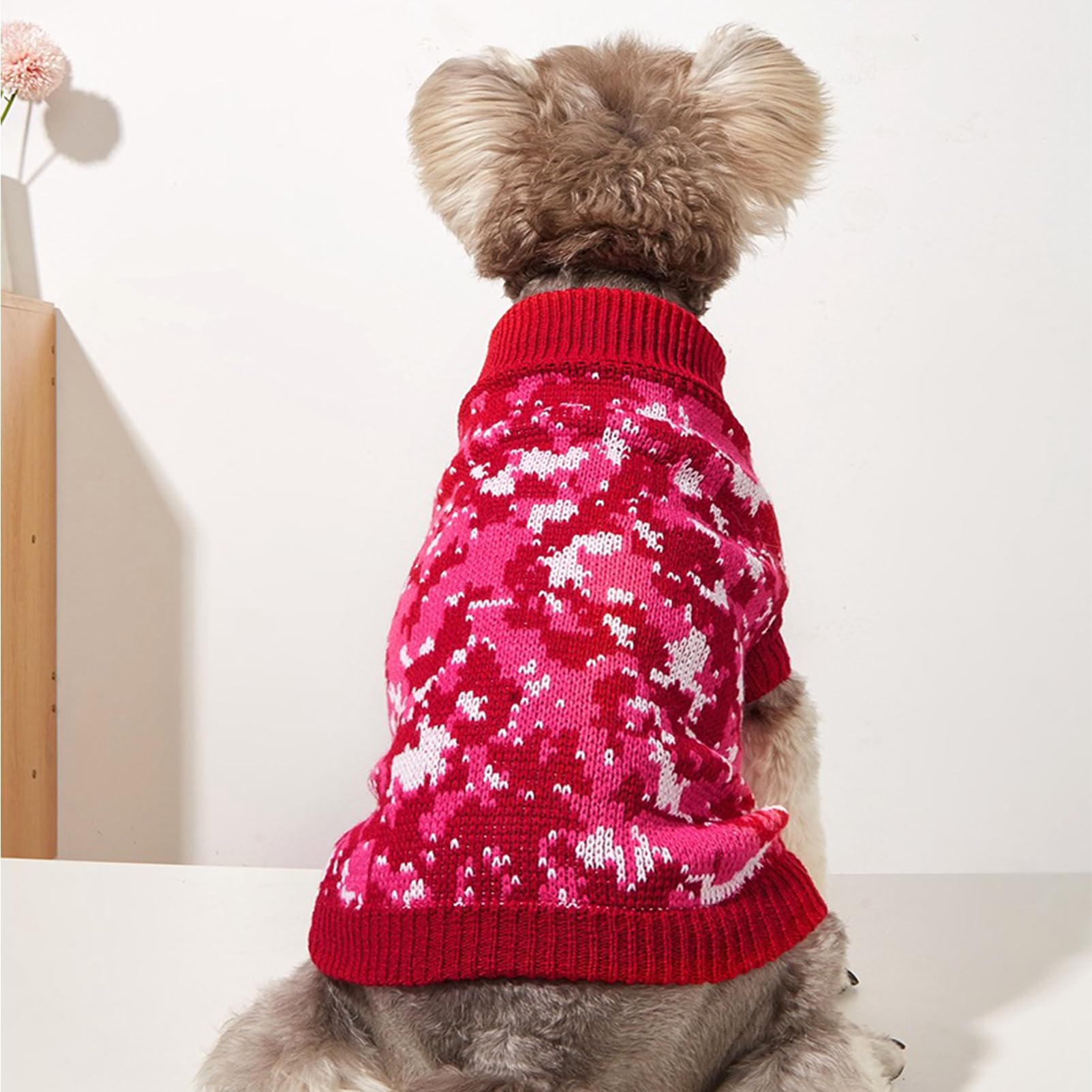 Jecikelon Knit Camouflage Dog Sweater Turtleneck Warm Camo Puppy Clothes Pet Knitwear Outfits for Small Dogs Cats Doggy Cat Clothing (Small, Red)
