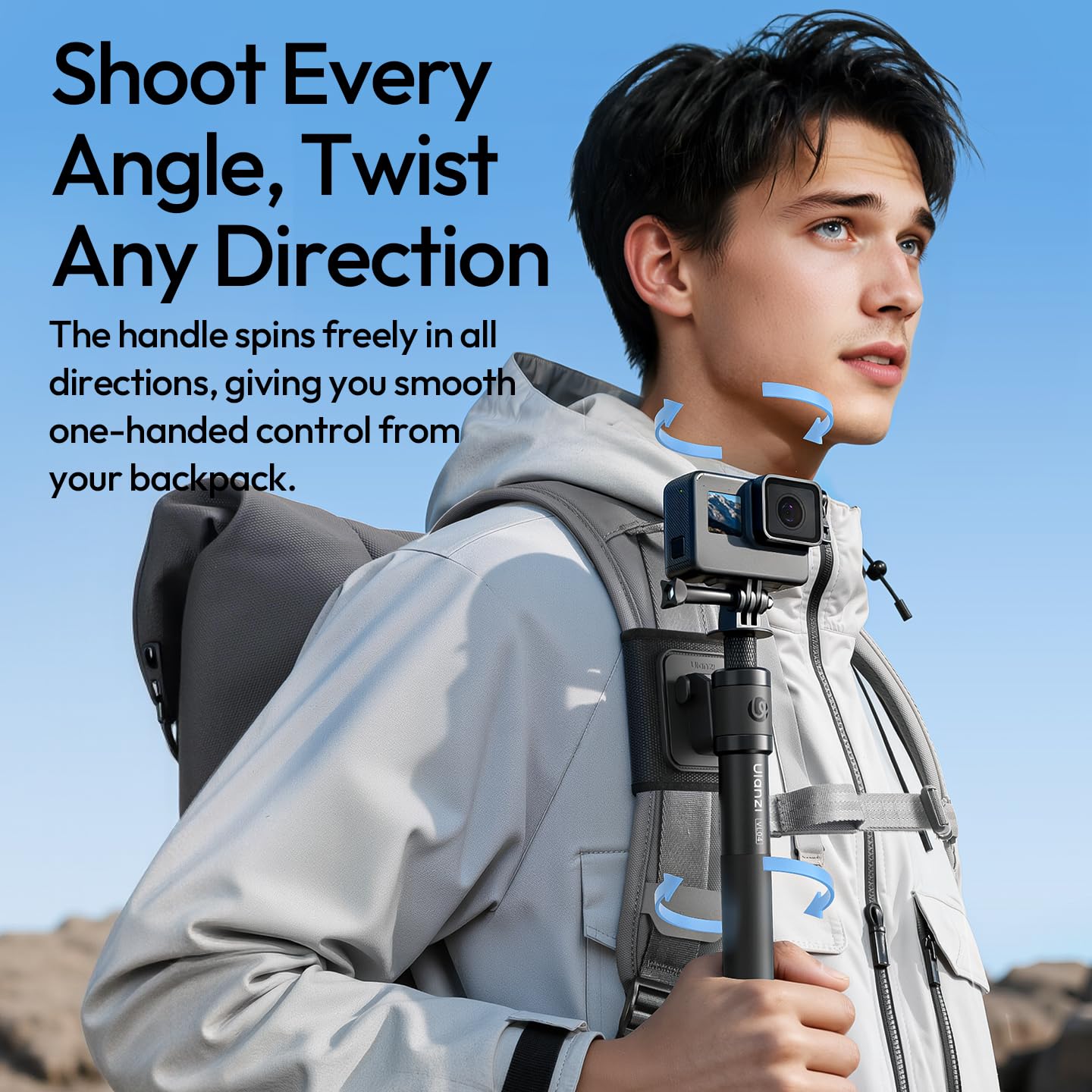 Ulanzi VL04 Kijek do selfie z paskiem na ramię, rozkładany monopod z adapterem do kamer sportowych GoPro, przenośny do Insta 360 X5/4/3 i DJI Pocket 3/Osmo Action 5/4/3
