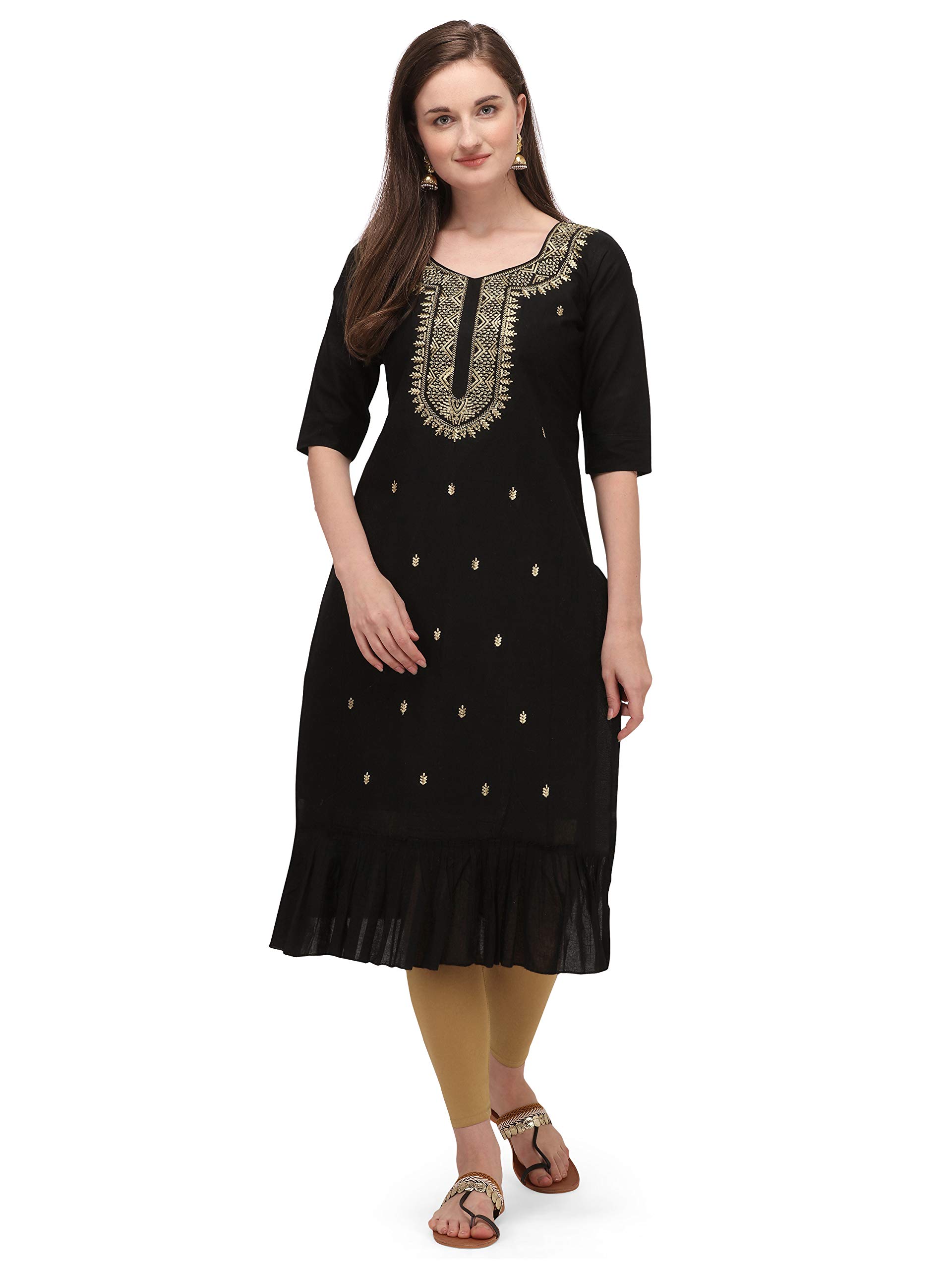DREAMANGEL FASHIONWomens Embroidery Work Straight Kurta (Medium, BLACK 02)