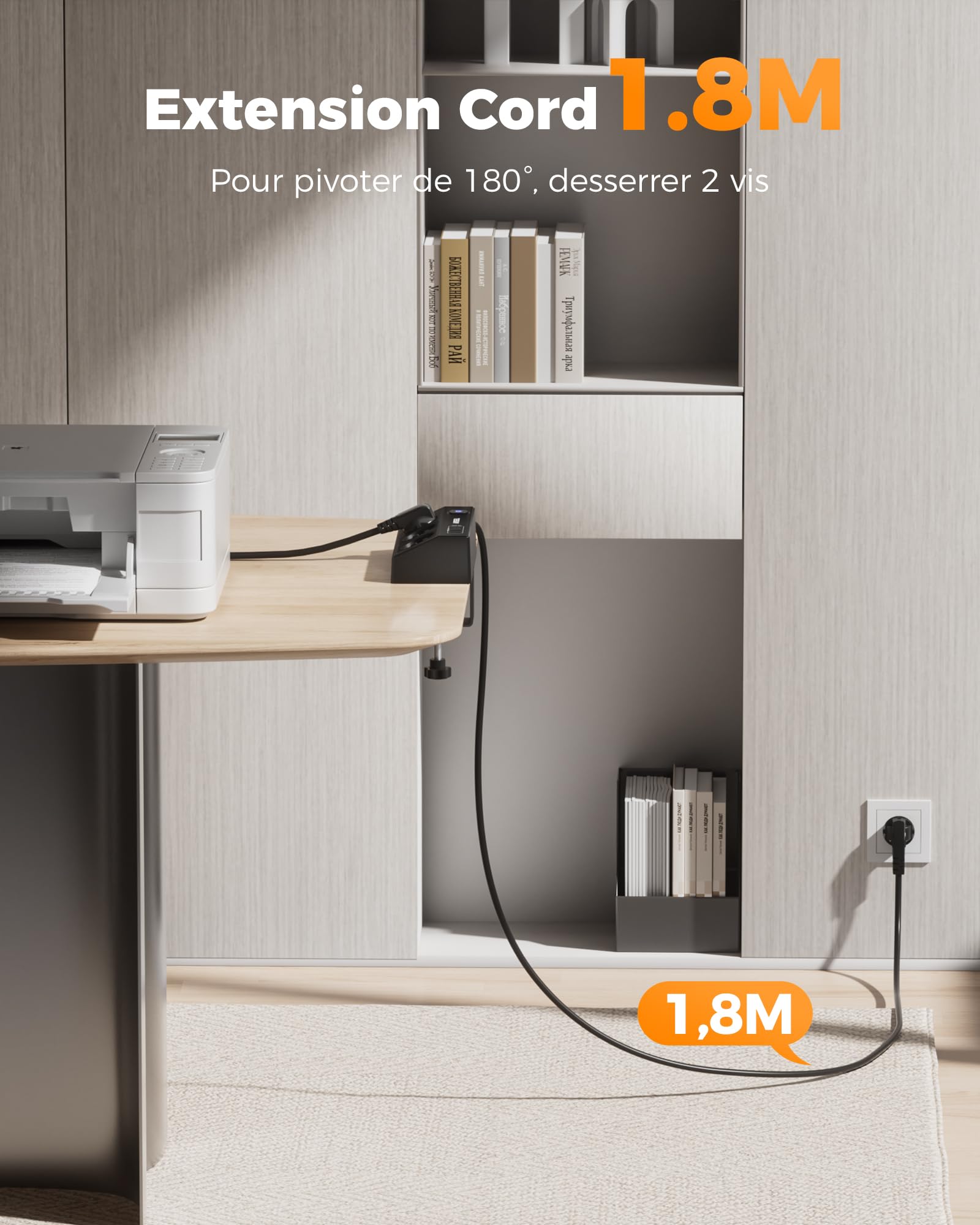 TESSAN Gniazdko stołowe z USB C (PD 20 W), z 3 gniazdami i 4 portami USB, listwa zasilająca 4000 W z zabezpieczeniem przed przeciążeniem i przedłużaczem 1,8 m, nadaje się do biura, czarna