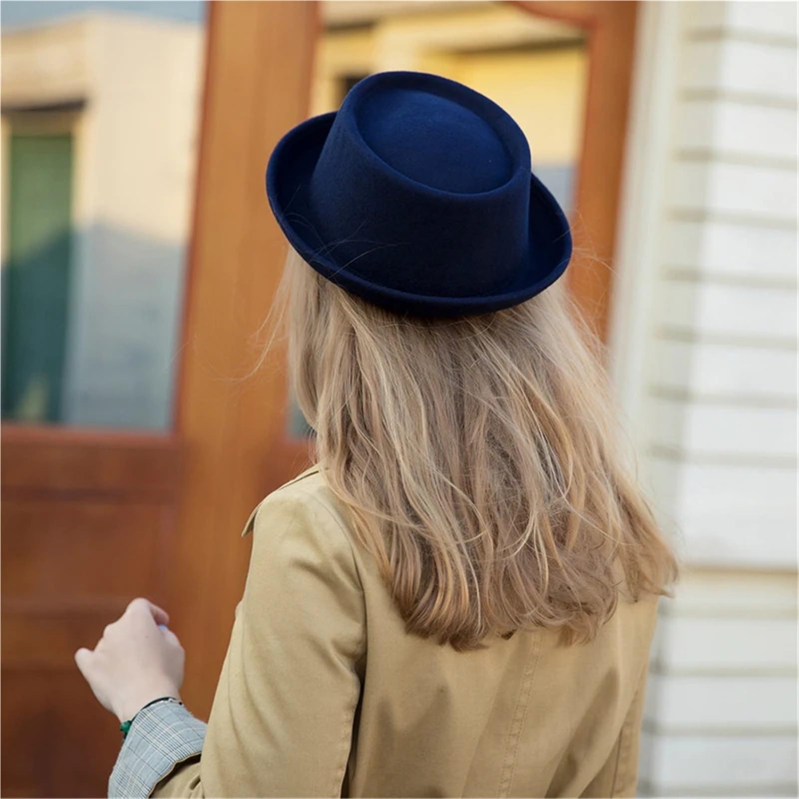 Pork Pie Hut Pork Pie Hut aus Wollfilz, Damen und Herren, Porkpie-Hut, Gebogene Krempe, Pie-Wollhut, Unisex, Herbst-Winter-Fedora-Hut Für die Party