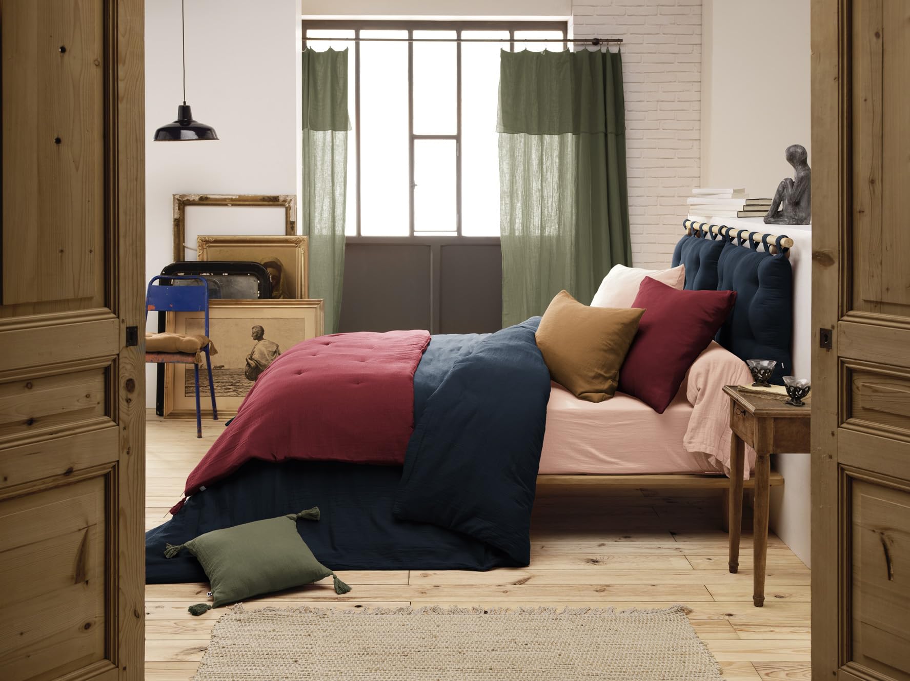 Drap Housse Gaze de Coton 160 x 200 cm Gaia pour Matelas épais Coloris Beige Pampa