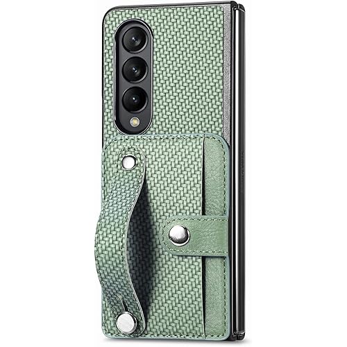 Asuwish Phone Case for Samsung Galaxy Z Fold 2 5G 2020 and Cell Accessories with Wrist Strap Credit Card Holder Slot Stand Kickstand Protective Slim Hybrid ZFold2 Z2 Fold2 ZFold25G Women Men Green