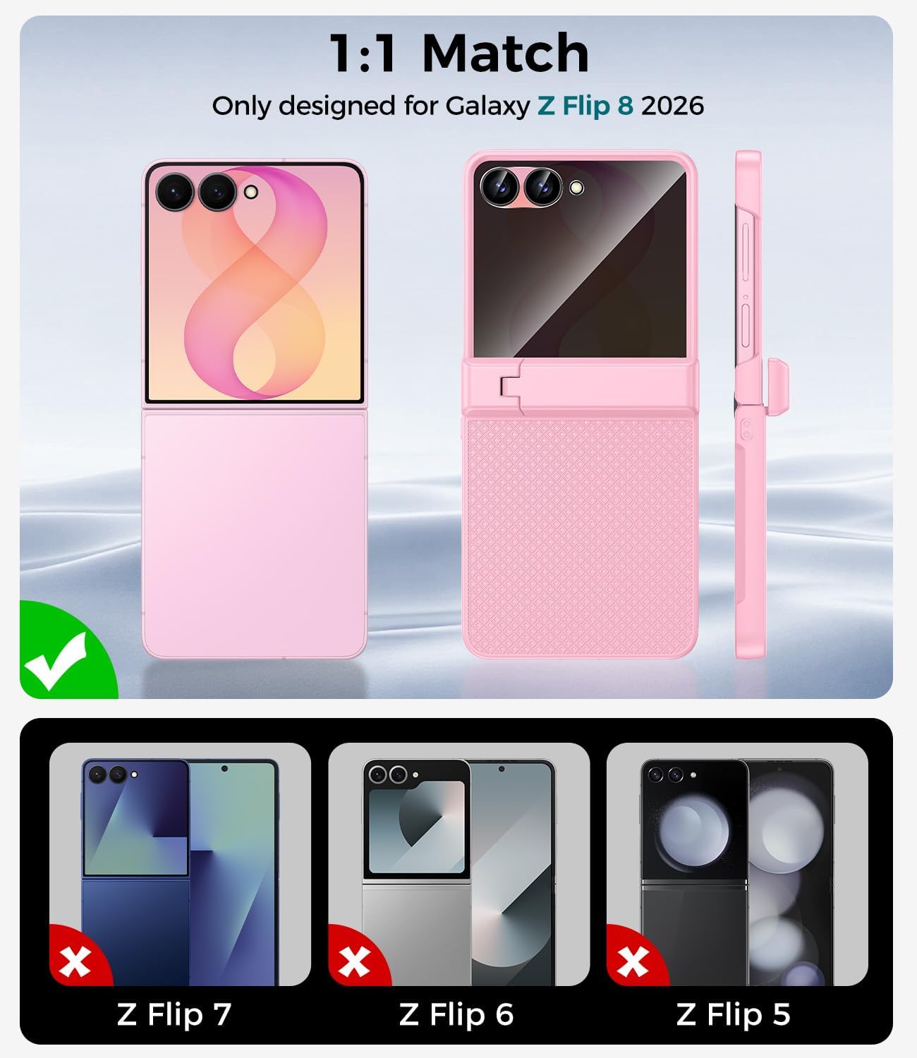 Goton Magnetic for Samsung Galaxy Z Flip 8 Case with Hidden Kickstand, Pink image 2