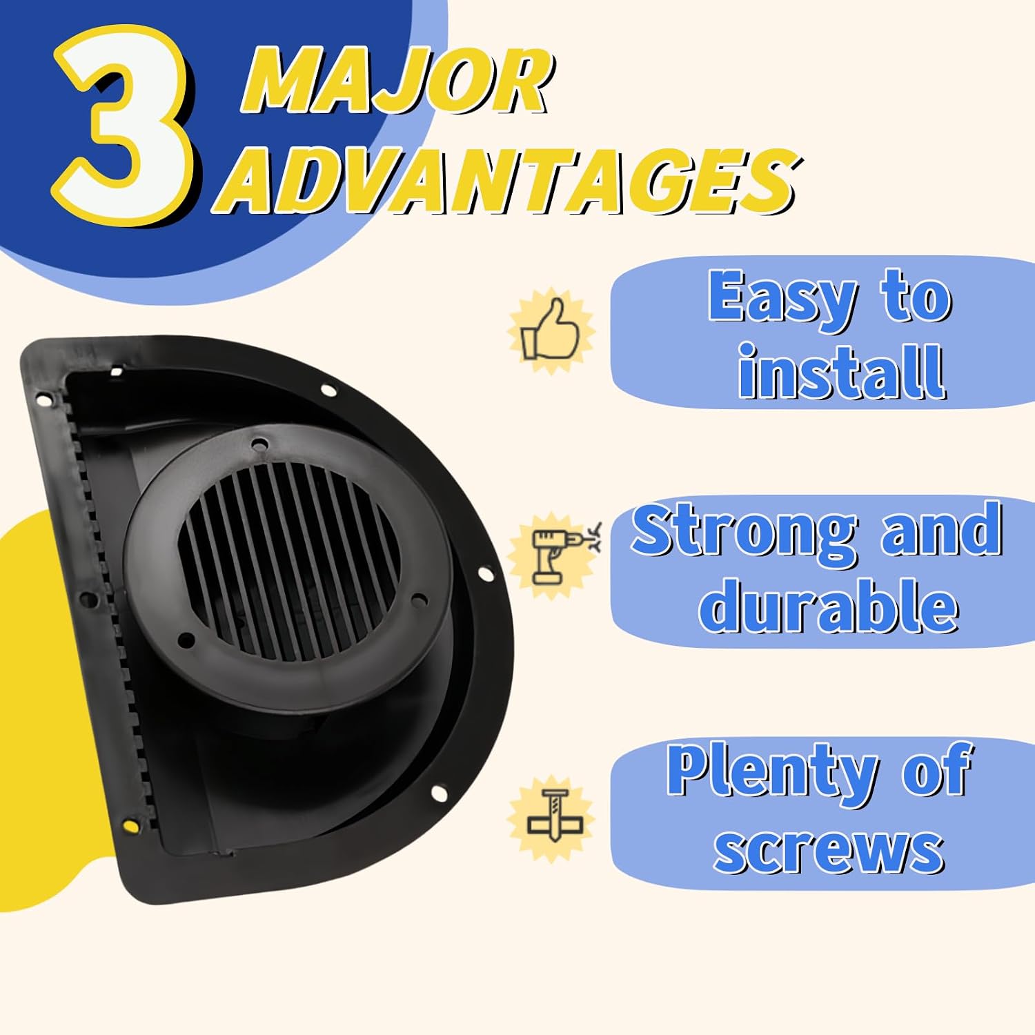 RV Vent Covers for Trailer - 2PCS Black Side Air Vents for ATV, Cycle, Truck, Cargo, Work Trailers