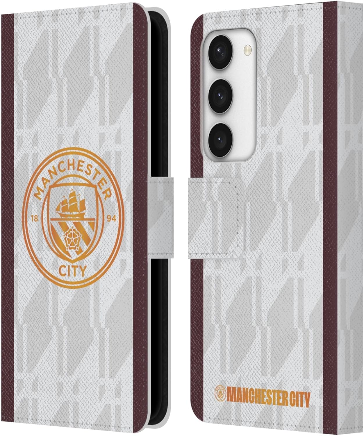 Head Case Designs Officially Licensed Manchester City Man City FC Away 2023/24 Badge Kit Leather Wallet Case Compatible with Samsung Galaxy S23 5G