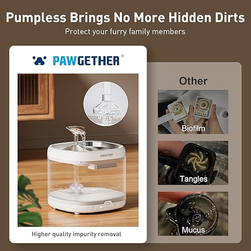 Miniatura 5 de Fuente de agua para gatos, fuente de agua ultra silenciosa para mascotas con bandeja de acero inoxidable, fuentes de agua de 67 oz2 L para gatos en