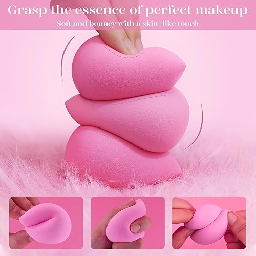 Miniatura 2 de BEAKEY Juego de 6 esponjas de maquillaje súper suaves, esponjas de maquillaje para base, líquido, crema y polvo, esponja de belleza rosa para