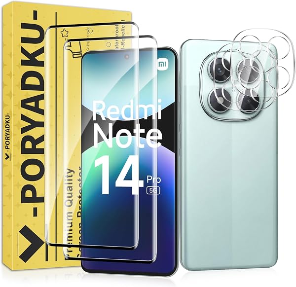 2+2 Pièce Verre Trempé pour Xiaomi Redmi Note 14 Pro 5G and Caméra Protecteur, Déverrouillage d'empreintes digitales, Sans Bulle, Ultra HD, 9H Dureté, Protection Écran pour Redmi Note 14 Pro 5G - 1