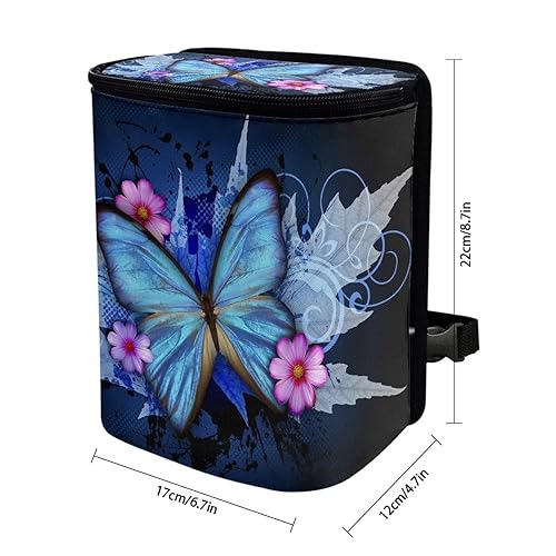 Miniatura 5 de Cubo de basura con diseño de mariposa azul para automóvil, con tapa, bolsillos de almacenamiento para bolsa de basura desechable, organizador