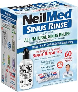 NeilMed Sinus Rinse - طقم شطف أنفي كامل مع 60 عبوة مسبقة