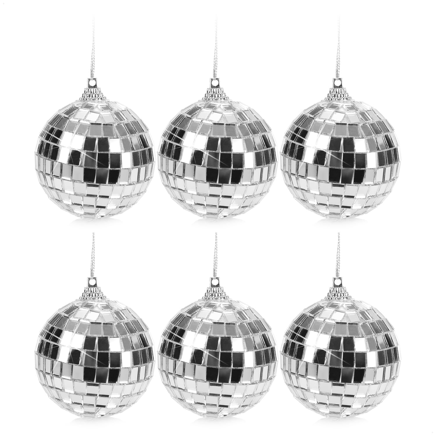 com-four® 6x Disco Ball - Mirror Ball for Hanging - Disco Ball for Party - Party Ball for New Year's Eve, Birthday, Theme Party, Christmas or Halloween - Ø 6 cm (Ø 6cm)