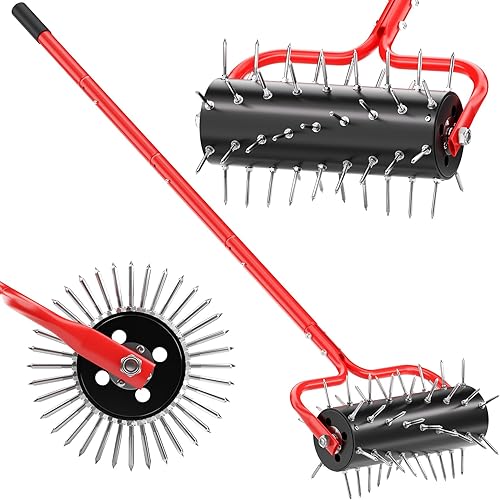 VASALAID Lawn Aerator,Heavy-Duty Rolling Aerator Lawn Tool with Upgraded 54 Pre-Attached Spike,Manual Push Aerator Lawn for Garden Yard Patio