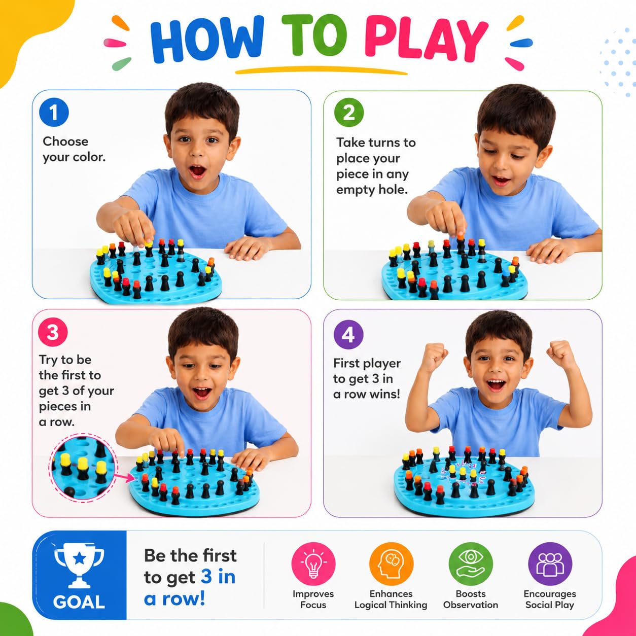 Bloccicraft 2-in-1 Memory Matching & XOX Game for Kids, Montessori Toys with 40 Colorful Sticks & Blocks, Brain Training Board Game for Family Night, Education Toys Age 3,4,5,6,7,8,9,10 Birthday Gift 1