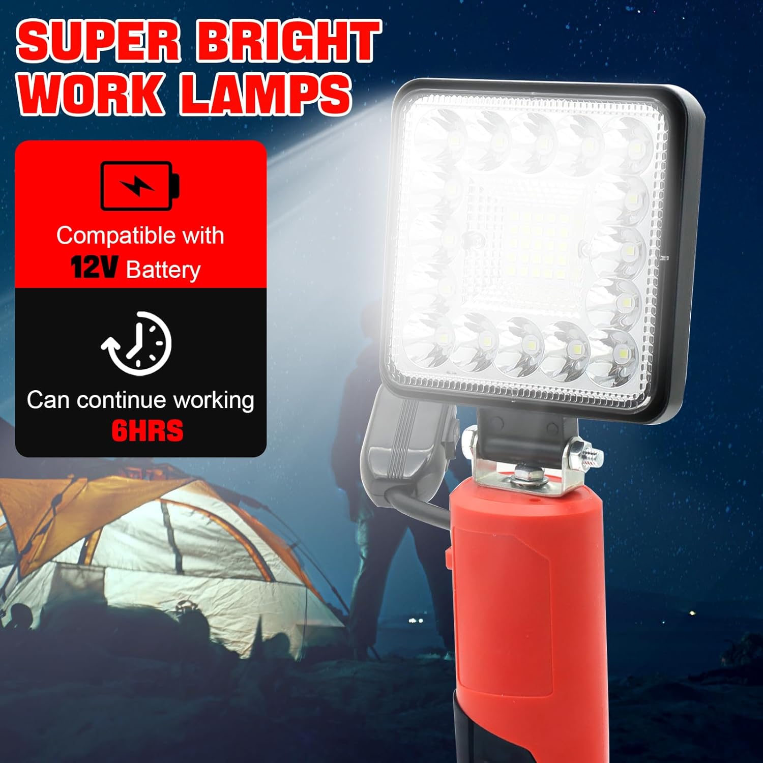 Cordless LED Work Light Compatible with Milwaukee M12 12V Battery, 3000LM 24W Portable Flashlight Battery Powered Flood Light with 140°Rotatable & 2 Modes for Indoor Outdoor Camping Emergency