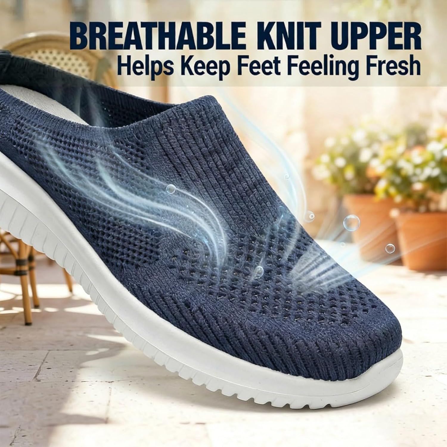 Women's Breathable Knit Slip-On Walking Shoes - Comfortable Lightweight Sneakers with Arch Support for Nursing, Travel & All-Day Standing, Includes 5 Pairs Lace Socks