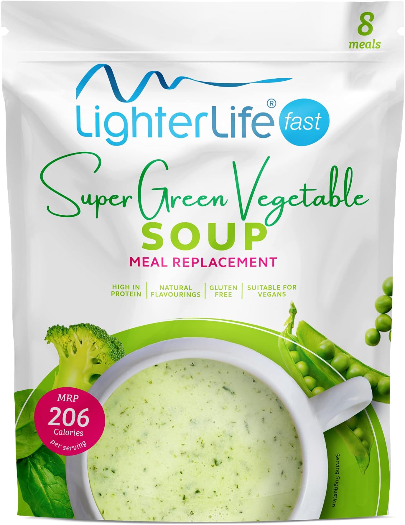 LighterLife Super Green Vegetable Soup, High in Protein, Meal Replacement Soup, 8 Servings per Pack