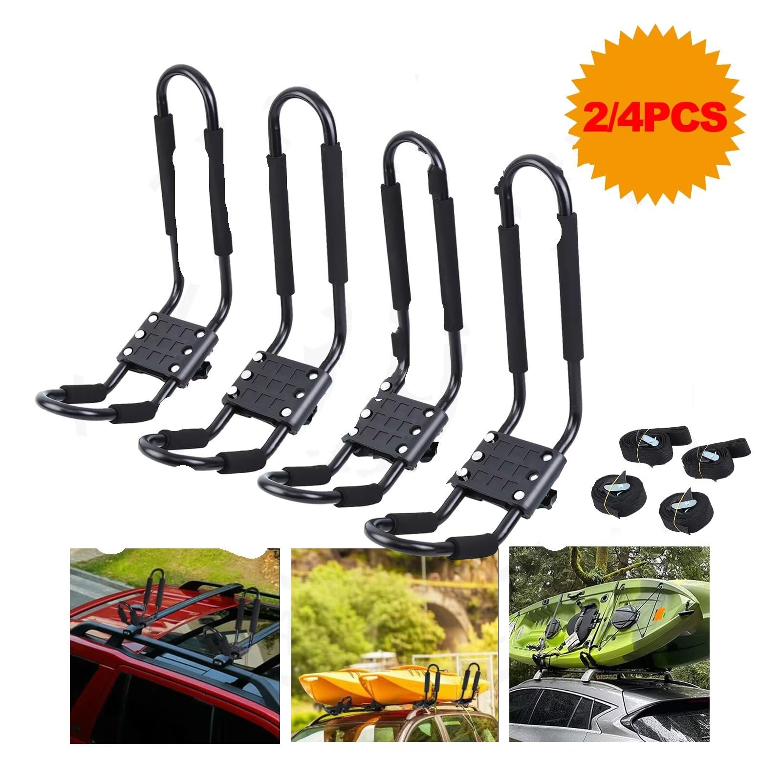 Portaequipajes para Kayak O Canoa Soporte Barra J para Montaje Superior Camioneta Correas Protección Espuma 2 4 Unidades Barras Techo Vehículos(4 pcs)