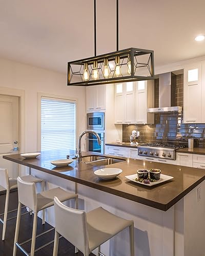 Miniatura 10 de EAPUDUN PDA1272-FBDT - Lámpara de araña lineal para isla de cocina de 38 pulgadas, 5 luces, lámpara colgante de mesa de billar, negro mate y acabado