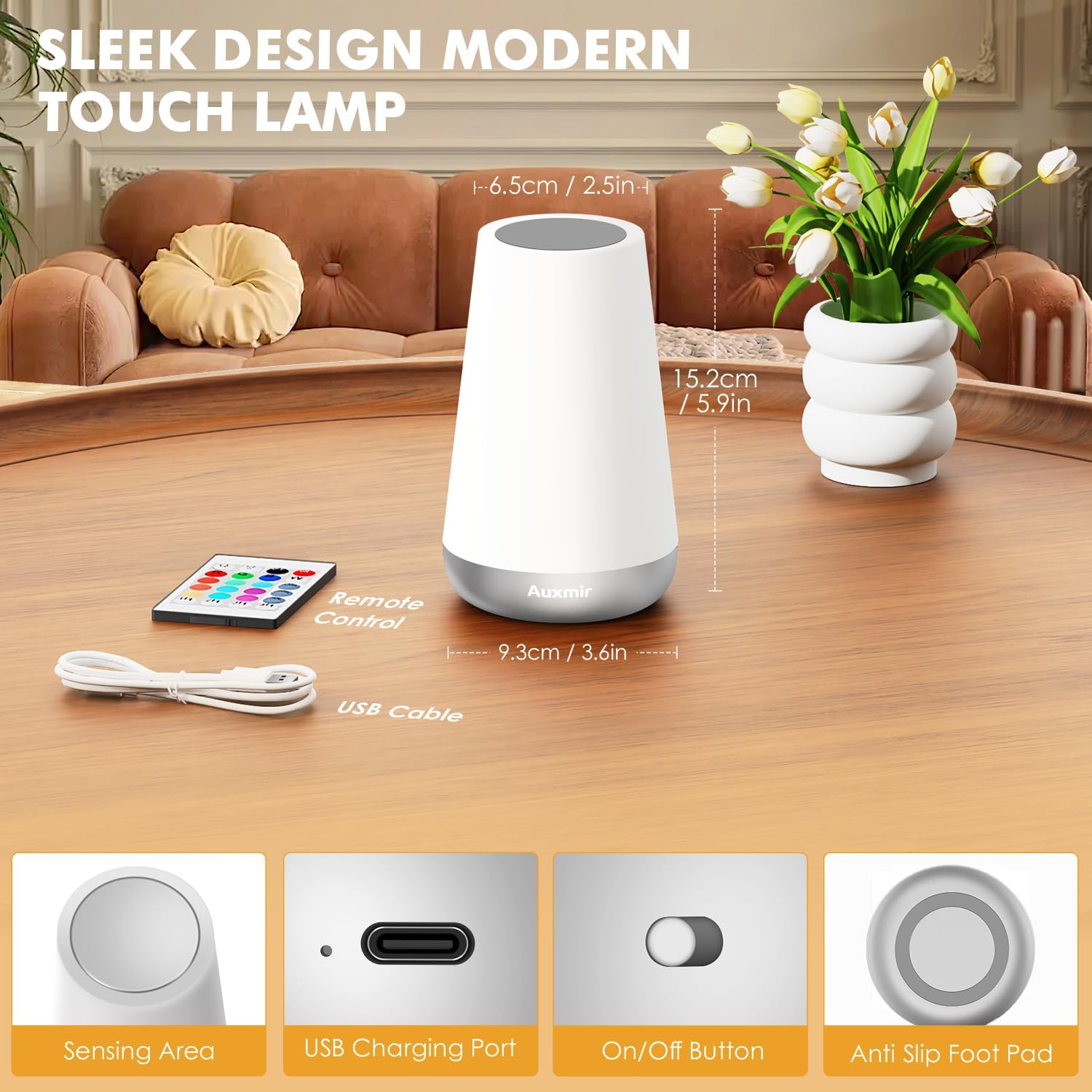 Night Light for Kids Baby, 2500mAh13 RGB Colors & 5 Brightness, Portable Rechargeable LED Bedside Lamp for Baby Nursery, Night Lights for Bedroom Living Room Bathroom Hallways, Silver