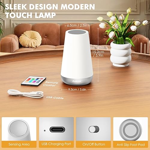 Miniatura 9 de Auxmir Luz nocturna para niños y bebés, 2500 mAh13 colores RGB y 5 brillo, lámpara de noche LED recargable portátil para guardería, luces nocturnas