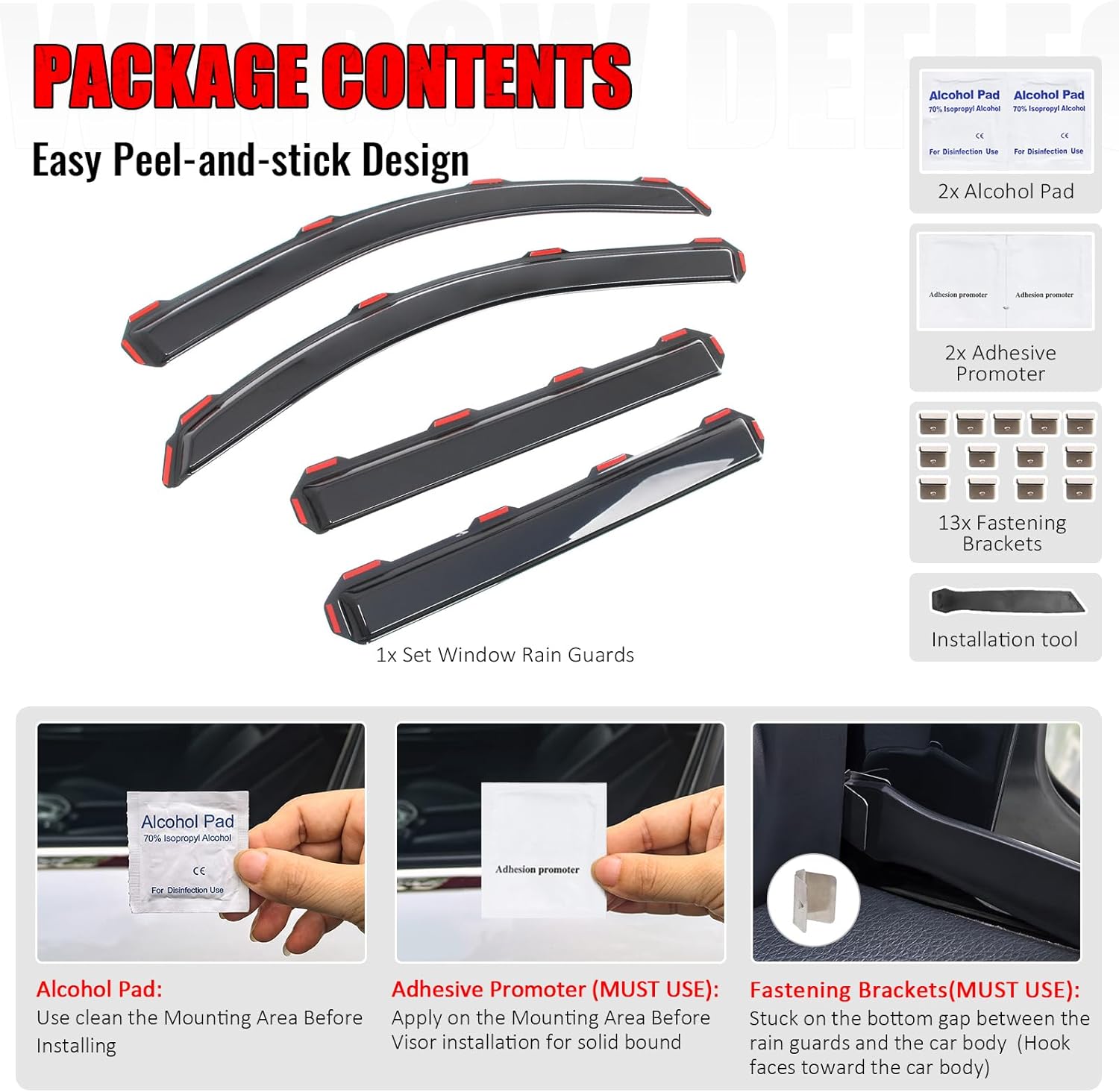 IKON MOTORSPORTS in Channel Window Visors Compatible with 2015-2020 Cadillac Escalade & Chevrolet Tahoe & GMC Yukon, Acrylic Smoke/Tinted Rain Guards, Side Window Wind Deflectors 4PCS