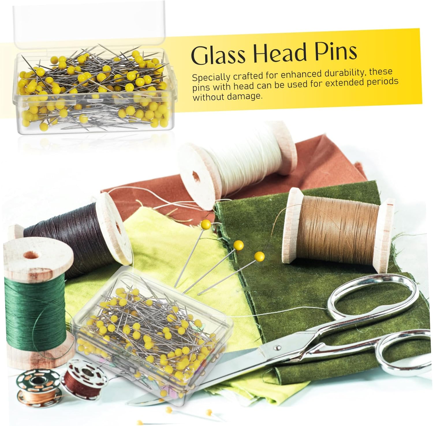500pcs Glass Head Straight Pins for Quilting Sewing Jewelry Making Easy to Use Crafting Pins Nickel-Plated Steel for Dressmaking and Crafts