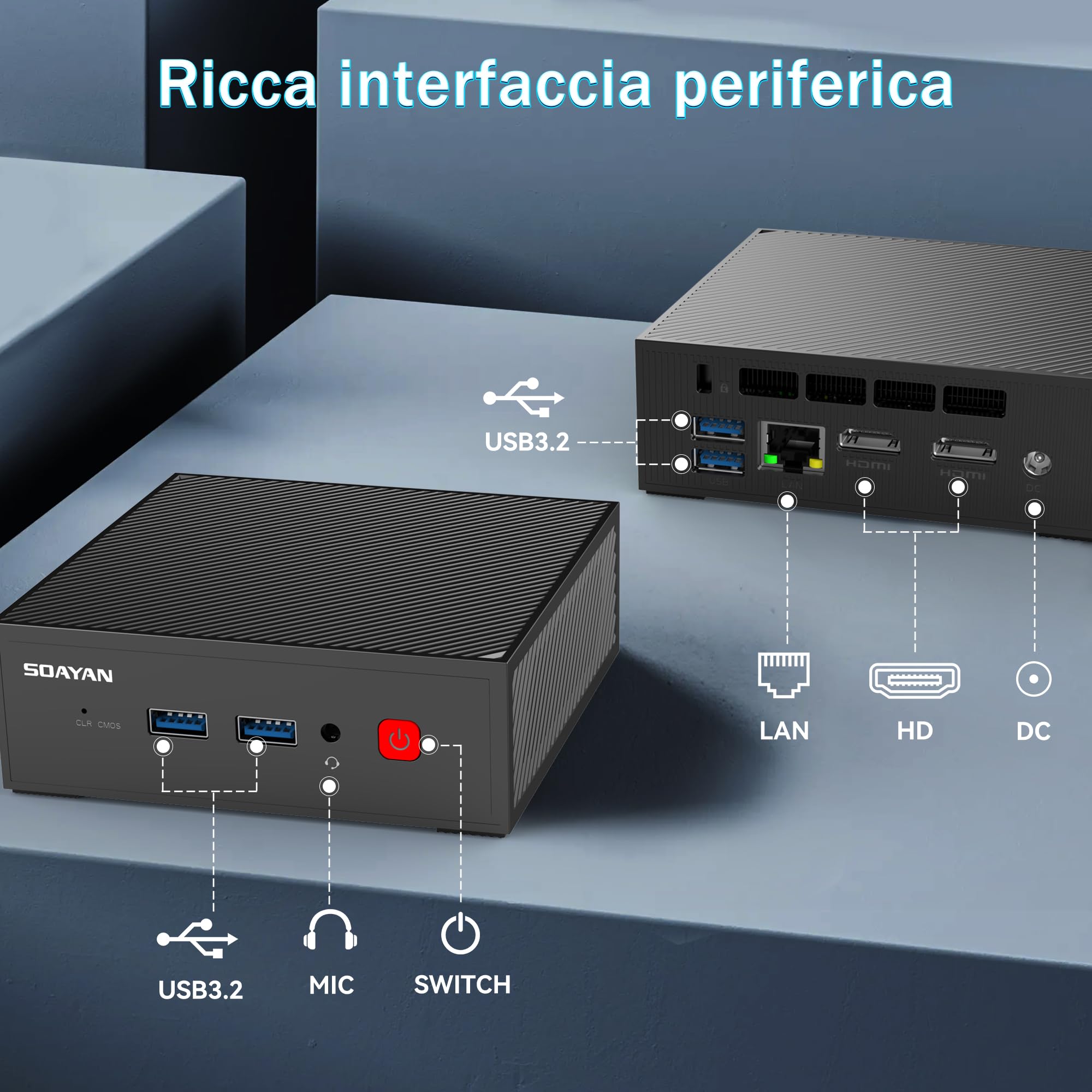 Mini PC N2, Alder Lake-N100 (fino a 3.4 GHz), 16GB DDR4 500GB SSD, Mini Computer Portatile per Ufficio e Casa, 4K UHD, WiFi 6, BT5.2, 2xHD, Design Compatto e Silenzioso