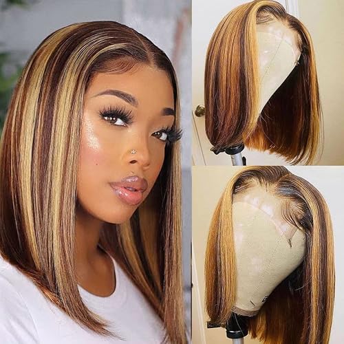 4/27 Human Hair Wigs hd Lace Front Wigs 13x4x1 T Part Wigs Short Bob 12inch Human Hair Gluless Wigs 150% Brazilian Virgin Human Hair Bob Wigs Straight Hair Natural Color for black women