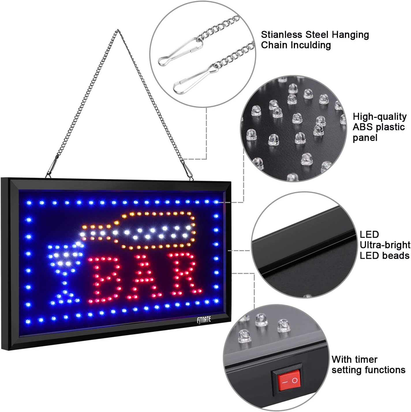 LED Open Sign,Business Bar Sign Advertisement Board Electric Display Sign,With Remote Control&Timing Function,2 Lighting Modes Flashing & Steady, for Bar,Business, Walls, Window, Shop, Hotel - Image 9