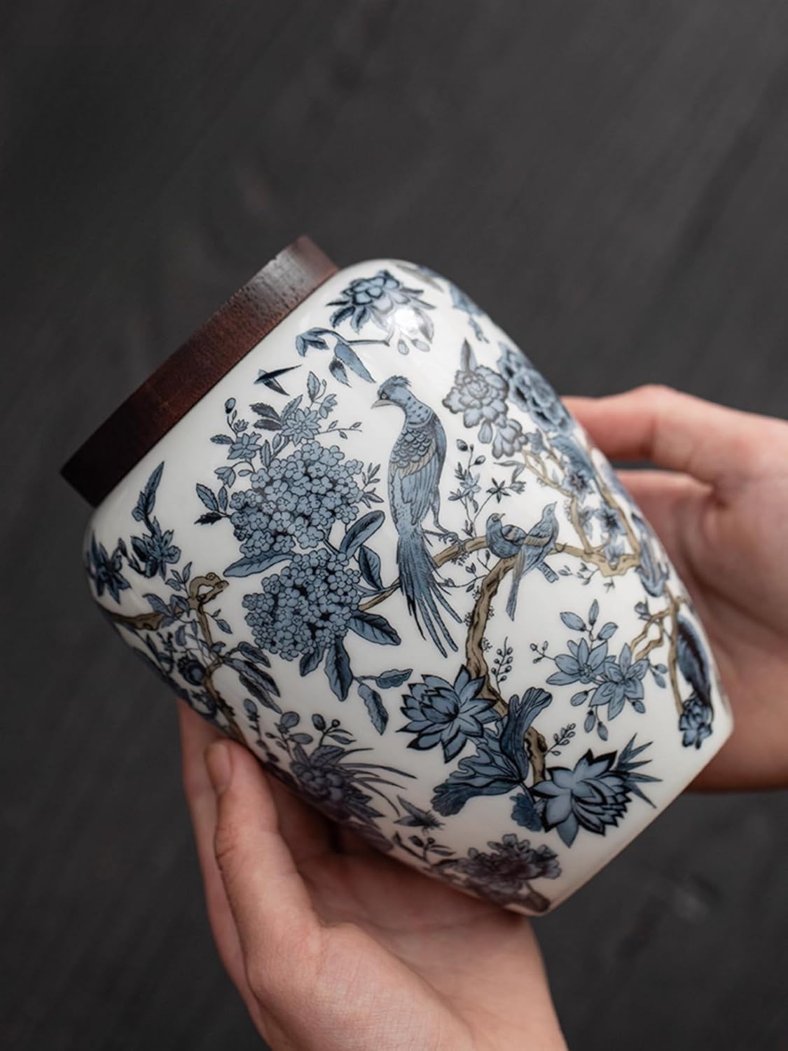 Blue and White Porcelain Ceramics Tea Caddy, 230ml 7.7oz, Enamel Colors Storage Tank