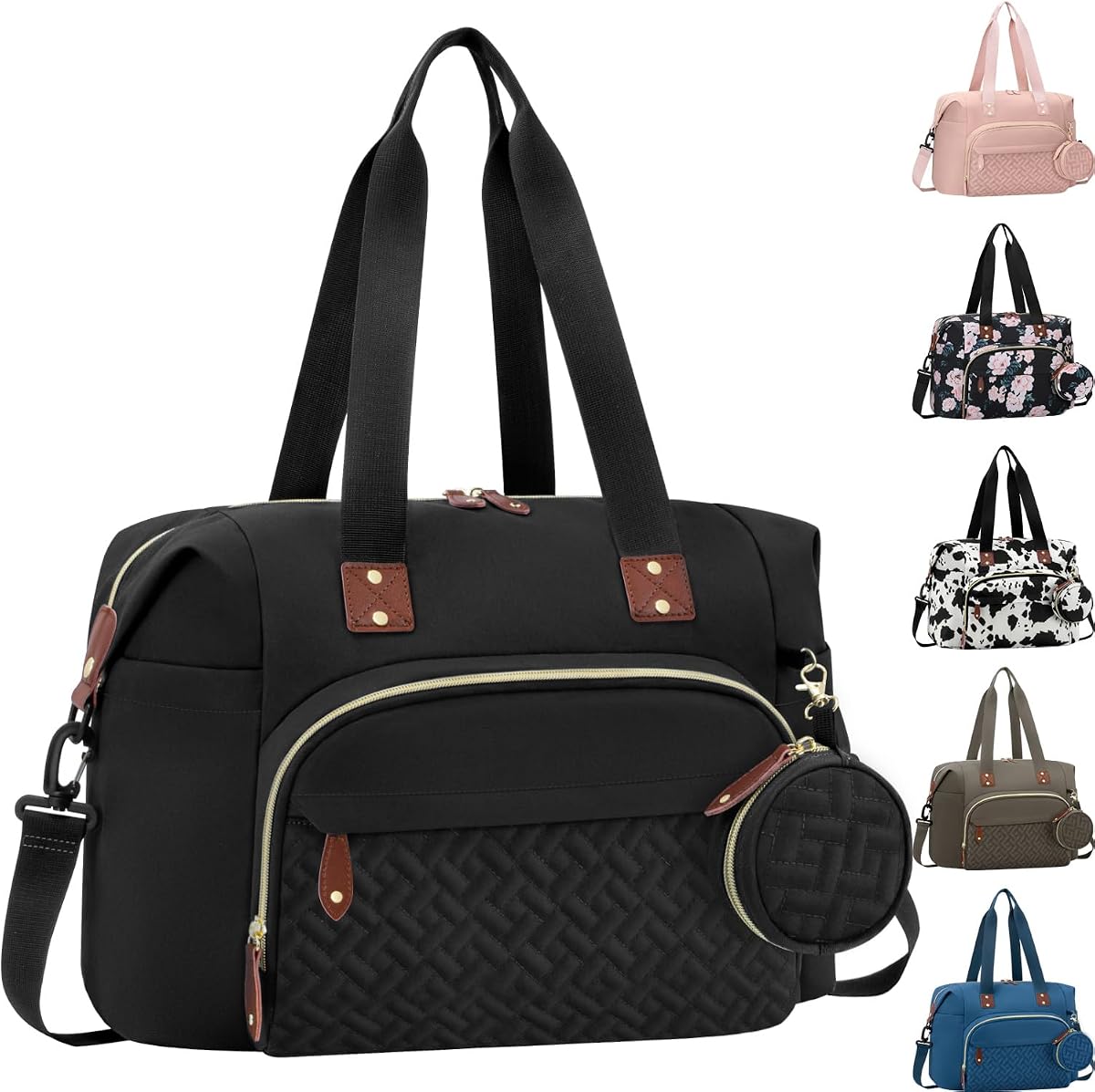 Bolso Tote para Pañales Tenot, Bolsos para Bebé con Estuche para Chupete Negro | Bolsa de pañales para bebé, impermeable, de gran capacidad, con correas para los hombros, bolsa de viaje para pañales para mamá, papá, bebé niña